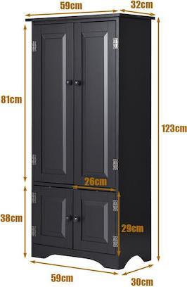 Costway Μπουφές από Ξύλο & Μέταλλο Μαύρος 59x32x123cm JZ10009BK