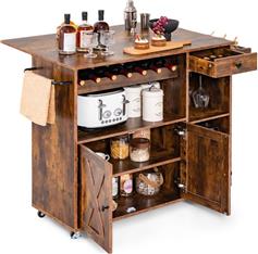 Costway Επιδαπέδια Ντουλάπι Κουζίνας Σκούρο Ξύλο 121x68x88cm KC56670CF