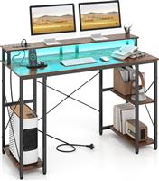 Costway Γραφείο Gaming Ξύλινο Καφέ με Μεταλλικά Πόδια, LED & USB θύρες 120x50x87cm JV14502DE-CF