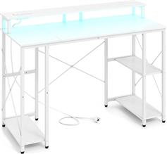 Costway Γραφείο Gaming Ξύλινο Λευκό με Μεταλλικά Πόδια, LED & USB θύρες 120x50x87cm JV14502DE-WH