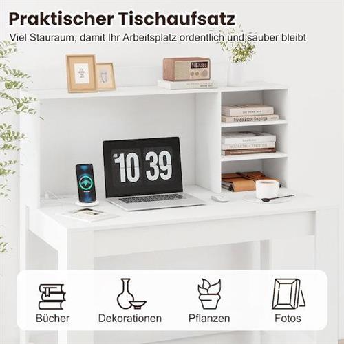 Costway Γραφείο Ξύλινο Λευκό με USB θύρες 108x60x125cm CB10973DE-WH