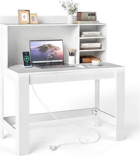 Costway Γραφείο Ξύλινο Λευκό με USB θύρες 108x60x125cm CB10973DE-WH