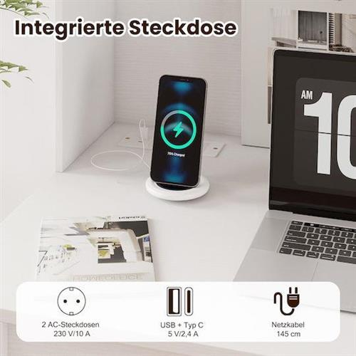 Costway Γραφείο Ξύλινο Λευκό με USB θύρες 108x60x125cm CB10973DE-WH