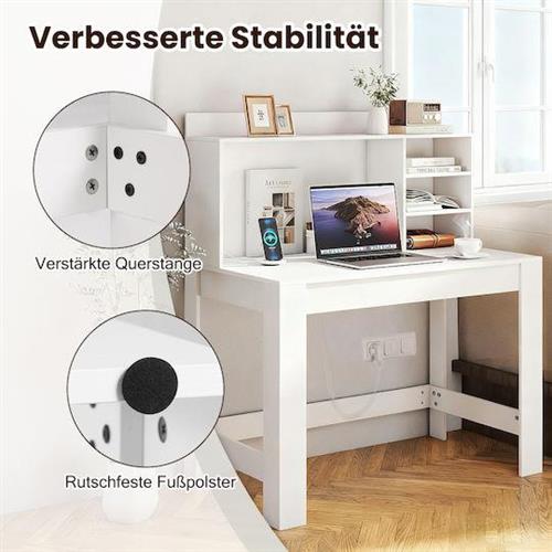 Costway Γραφείο Ξύλινο Λευκό με USB θύρες 108x60x125cm CB10973DE-WH