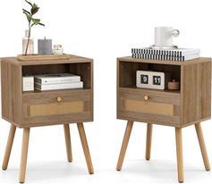 Costway Κομοδίνα Ξύλινα Καφέ Σετ 2τμχ 40x30x60.5cm HU10580OA-2