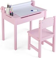 Costway Σετ Παιδικό Τραπέζι με Καρέκλα για Ζωγραφική Ροζ HY10125PI