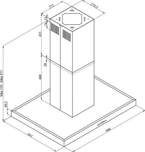 Davoline Tau Island Απορροφητήρας Νησίδα 90cm Μαύρος