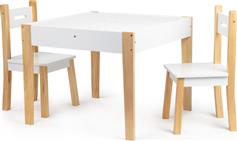 Ecotoys Παιδικό Τραπεζάκι Ξύλινο Με Δύο Καρέκλες Λευκό OT143