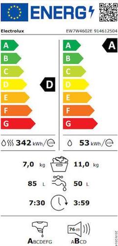 Electrolux EW7W4602E SteamCare Πλυντήριο-Στεγνωτήριο Ρούχων 11/7kg Ατμού 1600 Στροφών