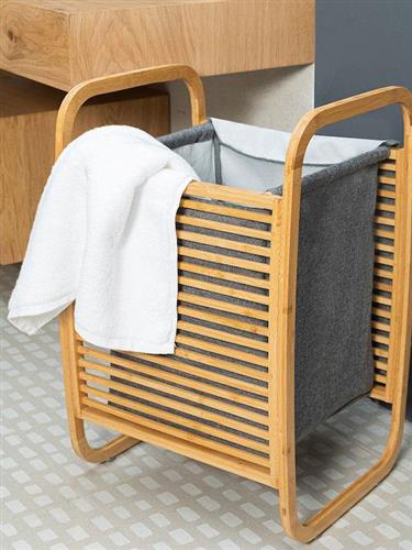 Estia Καλάθι Απλύτων Bamboo με Καπάκι 40x35x60.5cm Γκρι