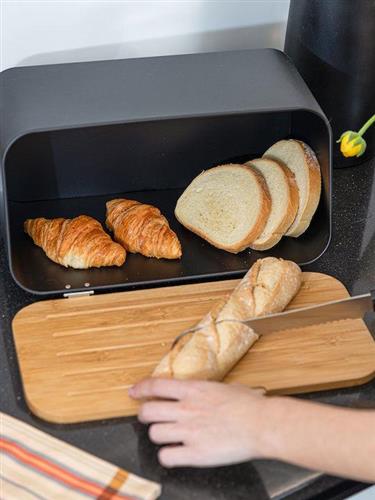 Estia Ψωμιέρα με Καπάκι από Bamboo Μαύρη 34.5x19x17cm