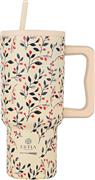 Estia Save the Aegean Straw Tumbler XL Ανακυκλώσιμο Θερμός Ανοξείδωτο BPA Free 900ml Bloom Beige με Καλαμάκι και Λαβή 01-35181