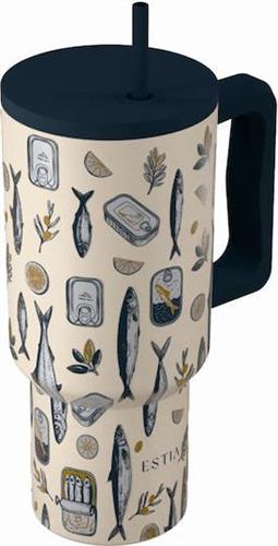 Estia Save the Aegean Straw Tumbler XL Ανακυκλώσιμο Θερμός Ανοξείδωτο BPA Free 900ml Salt Life με Καλαμάκι και Λαβή 01-41557