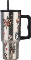 Estia Save the Aegean Straw Tumbler XL Μπουκάλι Θερμός Ανοξείδωτο BPA Free 900ml Old School Ink με Καλαμάκι και Λαβή 01-32050
