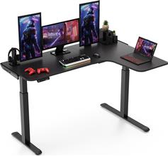 Eureka Ergonomic ERK-EGD-L60R-B-US Ηλεκτρικό Γραφείο Gaming Ξύλινο Μαύρο με Μεταλλικά Πόδια & Ρυθμιζόμενο Ύψος 22.01.0140