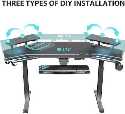 Eureka Ergonomic ERK-ES71-B-US-V3 Ηλεκτρικό Γραφείο Gaming Ξύλινο Γκρι με Μεταλλικά Πόδια, Ρυθμιζόμενο Ύψος & LED 180x60x75cm 22.01.0142