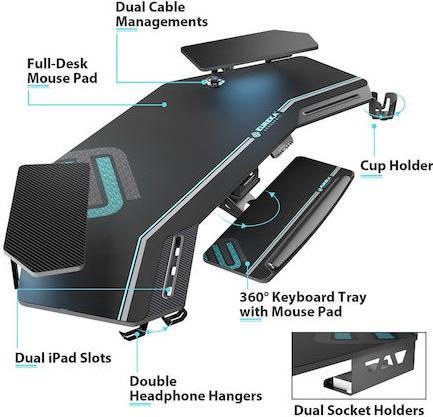 Eureka Ergonomic ERK-ES71-B-US-V3 Ηλεκτρικό Γραφείο Gaming Ξύλινο Γκρι με Μεταλλικά Πόδια, Ρυθμιζόμενο Ύψος & LED 180x60x75cm 22.01.0142