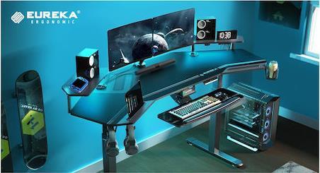 Eureka Ergonomic ERK-ES71-B-US-V3 Ηλεκτρικό Γραφείο Gaming Ξύλινο Γκρι με Μεταλλικά Πόδια, Ρυθμιζόμενο Ύψος & LED 180x60x75cm 22.01.0142