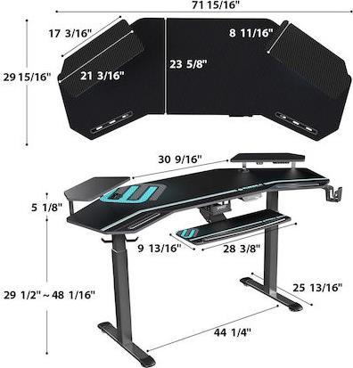 Eureka Ergonomic ERK-ES71-B-US-V3 Ηλεκτρικό Γραφείο Gaming Ξύλινο Γκρι με Μεταλλικά Πόδια, Ρυθμιζόμενο Ύψος & LED 180x60x75cm 22.01.0142