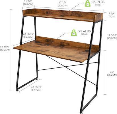 Eureka Ergonomic Γραφείο με Μεταλλικά Πόδια Καφέ 120x57.7x130cm ERK-CD-48VP 22.01.0052