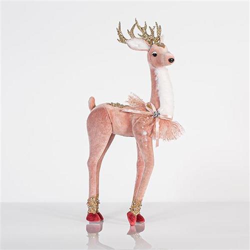 Eurolamp Χριστουγεννιάτικο Ελάφι Υφασμάτινο Ροζ Χρυσό Glitter 19x45cm 600-44727