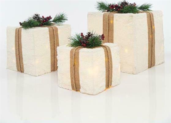 Eurolamp Χριστουγεννιάτικο Φωτιζόμενο Κουτί Δώρου Δώρα Σετ 3τμχ 15cm/20cm/25cm Μπαταρίας 600-40979