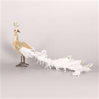 Eurolamp Χριστουγεννιάτικο Παγώνι Υφασμάτινο Μπεζ με Λευκά Πούπουλα 19x35cm 600-44702