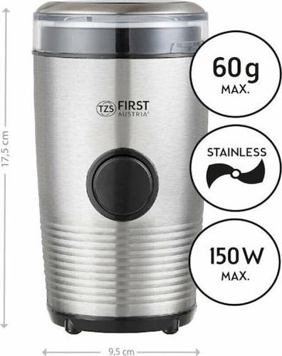 First Austria FA-5480-1 Ηλεκτρικός Μύλος Καφέ 150W με Χωρητικότητα 60gr Ασημί