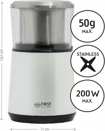 First Austria FA-5486-2-WI Ηλεκτρικός Μύλος Καφέ 200W με Χωρητικότητα 50gr και 2 Επίπεδα Άλεσης Λευκός