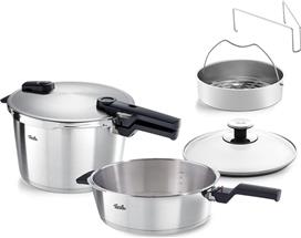 Fissler Vitaquick Premium Χύτρα Ταχύτητας Set Quattro 8lt και 4lt με Καλάθι Ατμού & Γυάλινο Καπάκι