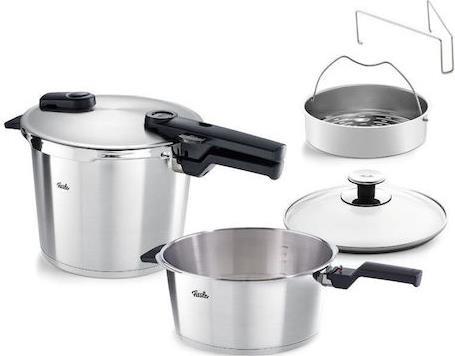 Fissler Vitaquick Premium Χύτρα Ταχύτητας Set Quattro 8lt και 4lt με Καλάθι Ατμού & Γυάλινο Καπάκι