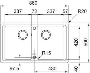 Franke Basis BFG 620-34-34 Ένθετος Νεροχύτης από Συνθετικό Γρανίτη Μ86xΠ50cm Polar White