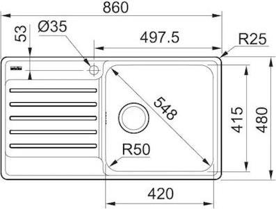 Franke Bell BCX (611-86 PΔ) 860X480MM Inox