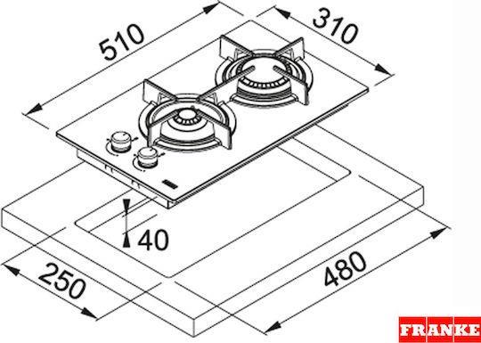 Franke Crystal Plus FHCR 302 2G HE BK C Domino Εστία Αερίου Αυτόνομη Π30cm 
