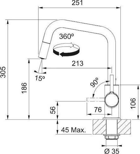 Franke Lina U Ντους HP Μπαταρία Κουζίνας Πάγκου Chrome