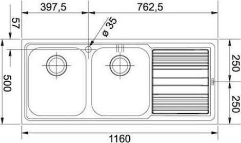 Franke Logica Line LLX 621-116 ΡΑ Αριστερός Ένθετος Νεροχύτης Brushed Μ116xΠ50cm Inox