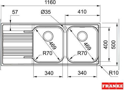 Franke Smart SRX 621-116 ΡΑ Αριστερός Ένθετος Νεροχύτης Brushed Μ116xΠ50cm Inox