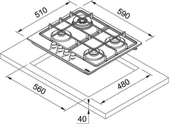 Franke Smart gas on metal FHSM 604 4G XS E Εστία Αερίου Αυτόνομη Π60cm 