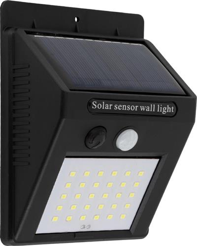 GloboStar Στεγανό Ηλιακό Φωτιστικό Επιτοίχιας Τοποθέτησης IP65 με Ανιχνευτή Κίνησης Μαύρο 71500