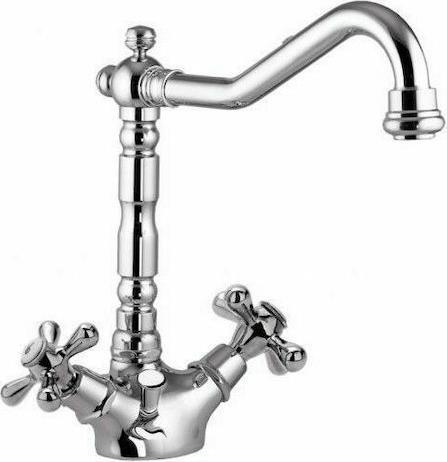 Gloria Leda Classic Μπαταρία Νιπτήρα Ψηλή Ρετρό Ασημί 23-1715