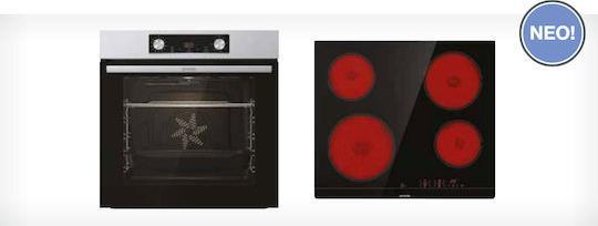Gorenje BO6737E02X + ECT41SC Φούρνος άνω Πάγκου 77lt με Κεραμικές Εστίες Π60cm Inox