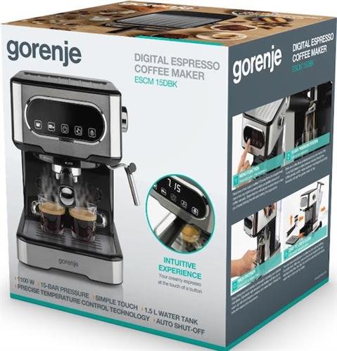 Gorenje ESCM15DBK Ημιαυτόματη Μηχανή Espresso 1100W Πίεσης 15bar Ασημί