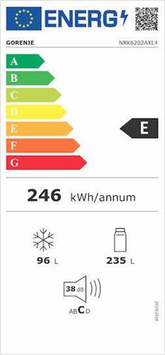 Gorenje NRK6202AXL4 Ψυγειοκαταψύκτης 331lt Total NoFrost Υ200xΠ60xΒ59.2cm Γκρι