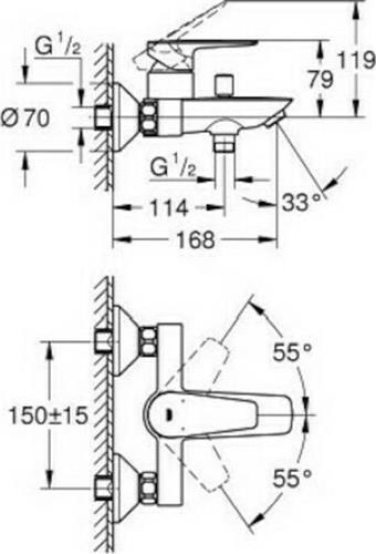 Grohe Bauedge Αναμεικτική Μπαταρία Μπανιέρας Ασημί 23604001