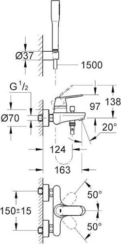 Grohe Eurosmart Cosmopolitan Αναμεικτική Μπαταρία Μπανιέρας Πλήρες Σετ Ασημί 32832000
