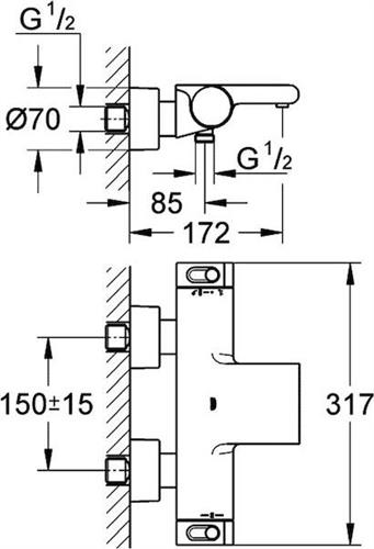 Grohe Grohetherm 2000 Μπαταρία Μπανιέρας Θερμοστατική Ασημί