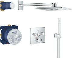 Grohe Smart Control Σετ Μίκτης, Τηλέφωνο & Κεφαλή Ντουζ Εντοιχισμού Ντουζιέρας 3 Εξόδων Ασημί 34706000