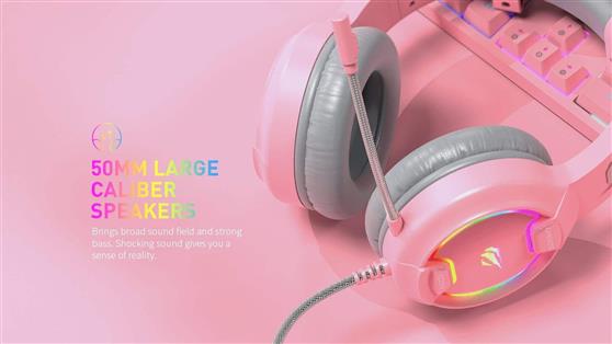 Havit H2233d Over Ear Gaming Headset με σύνδεση 2x3.5mm-USB Ροζ 21.05.0082