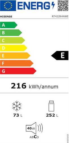 Hisense RT422N4AWE Ψυγείο Δίπορτο 325lt Total NoFrost Υ169.6xΠ59.5xΒ65cm Λευκό