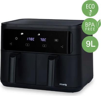 HKoenig FRY900 Φριτέζα Αέρος με Διπλό Αποσπώμενο Κάδο 9lt Μαύρη